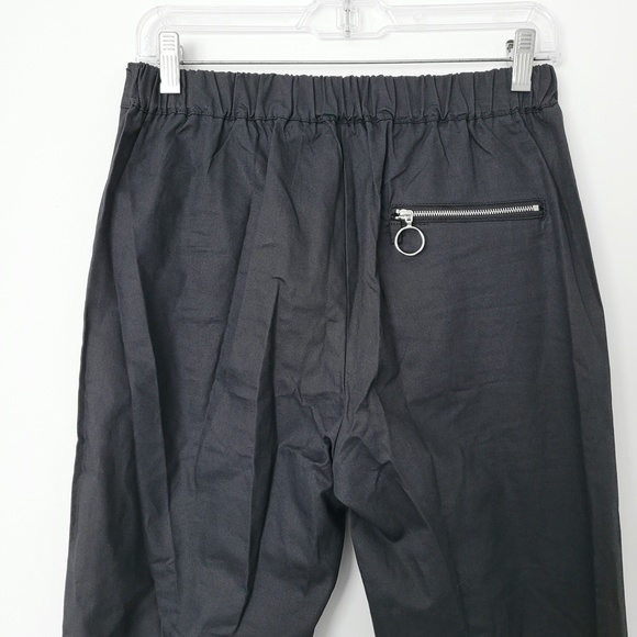 Y2K Black Track Pants Goth Punk Silver Zippers Elastic Waist High Ris Size Large - Picture 9 of 15